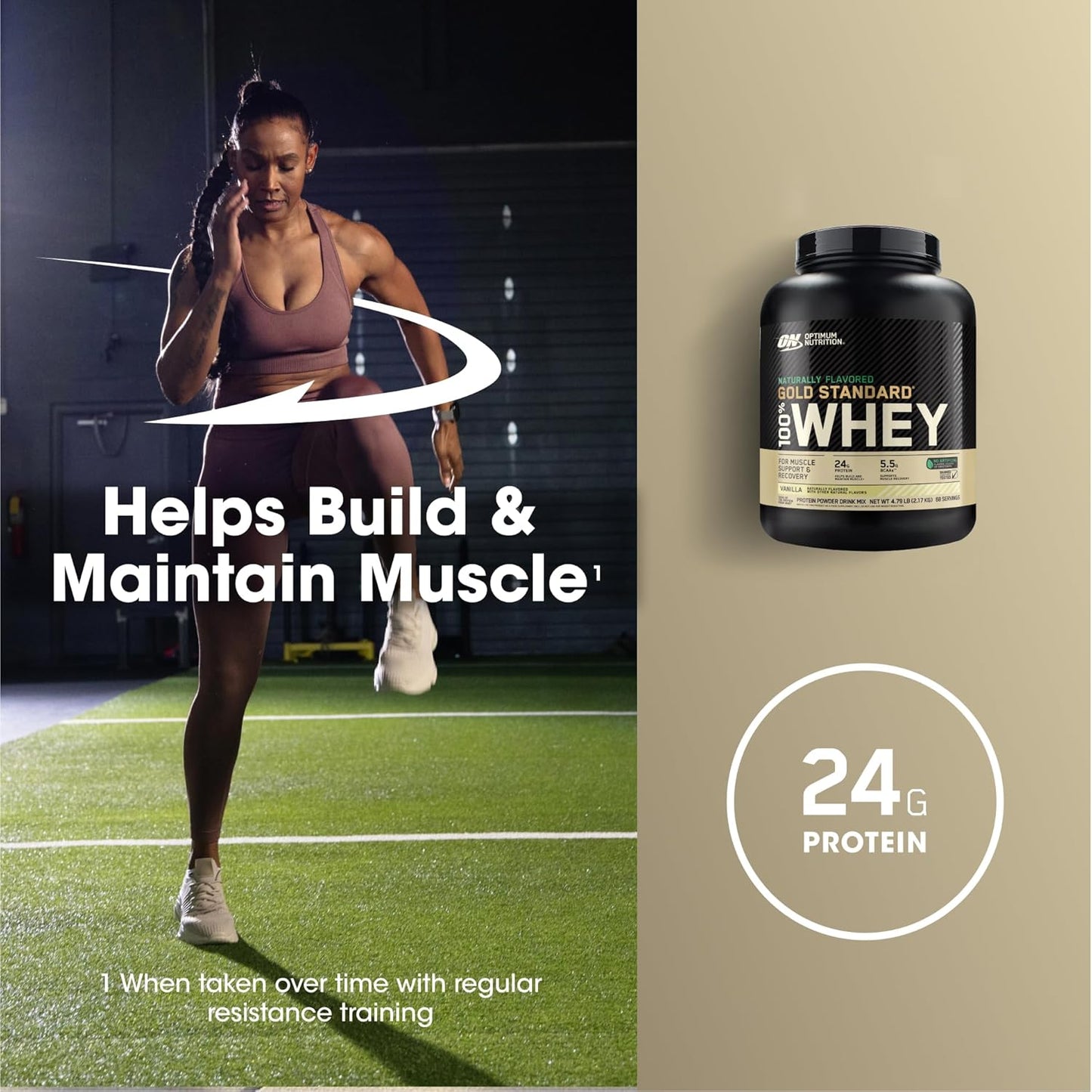 Optimum Nutrition Gold Standard 100% Whey Protein Powder - Vanilla Flavor, 76.8 Ounce - Pack of 4.8