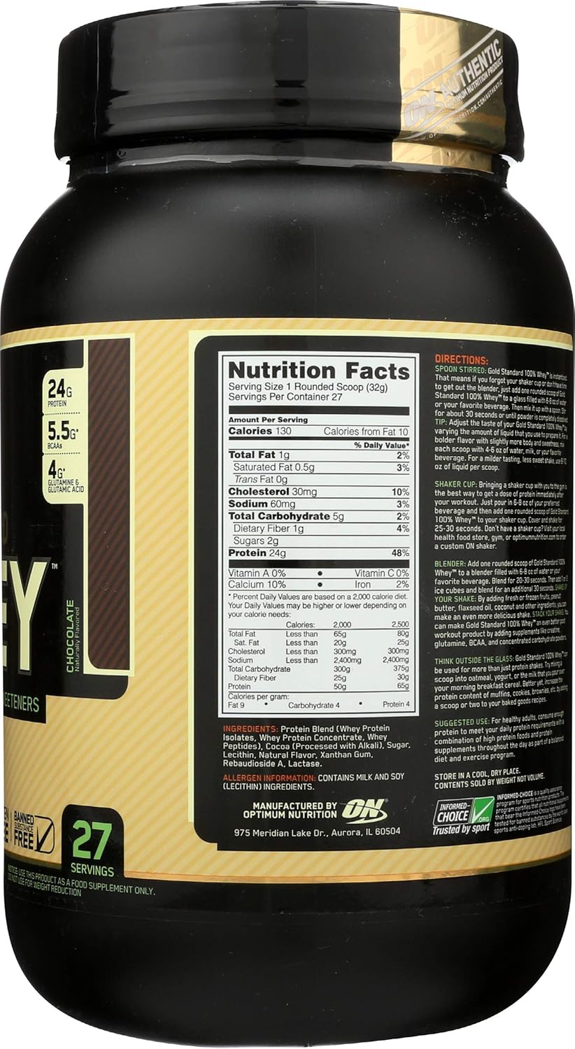 Optimum Nutrition Gold Standard 100% Whey Protein Powder - Chocolate Flavor, 1.9lb