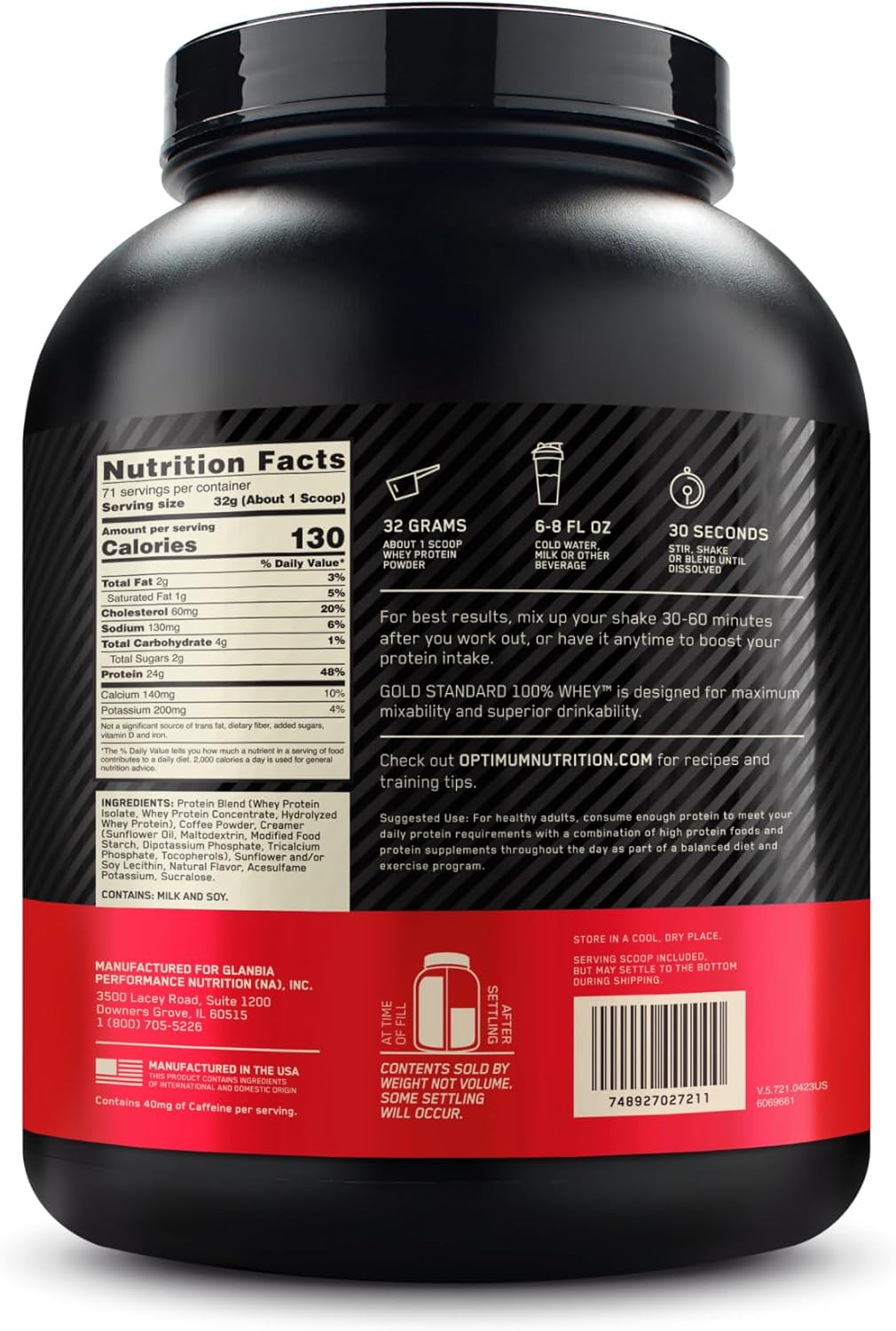 Optimum Nutrition Gold Standard 100% Whey Protein Powder in Coffee Flavor - 5 Pound Size, Varies Packaging