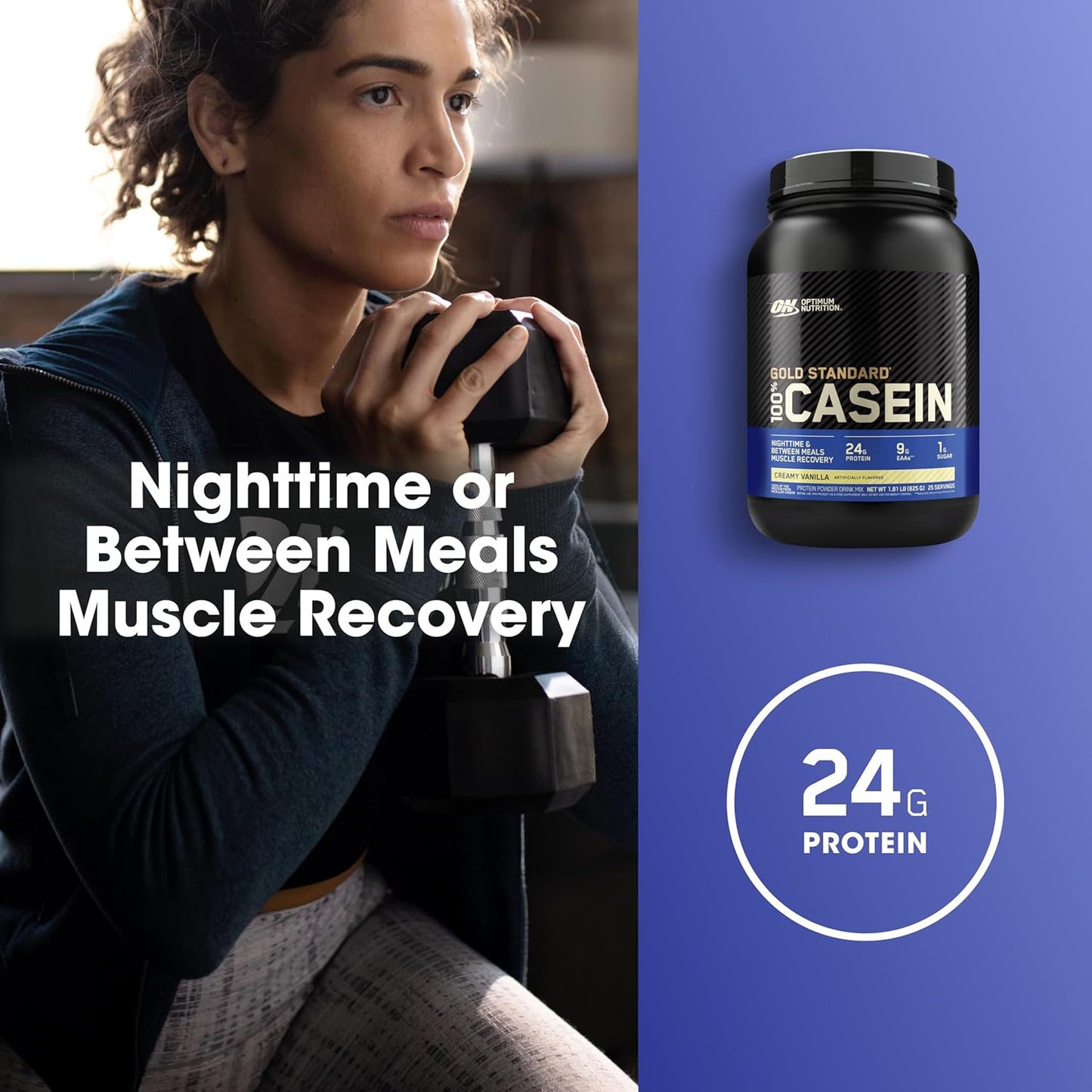 Optimum Nutrition Gold Standard Micellar Casein Protein Powder, Slow Digesting Overnight Recovery, Creamy Vanilla, 1.81 lb