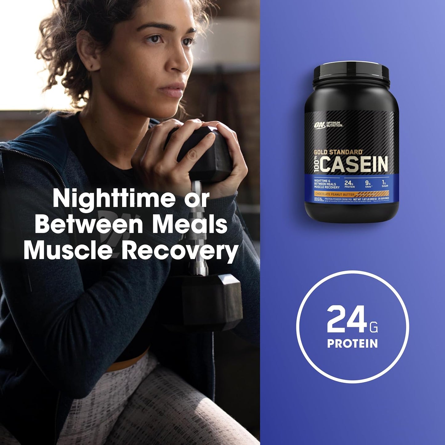 Optimum Nutrition Gold Standard Micellar Casein Protein Powder - Slow Digesting Overnight Recovery, Chocolate Peanut Butter, 1.87 lb