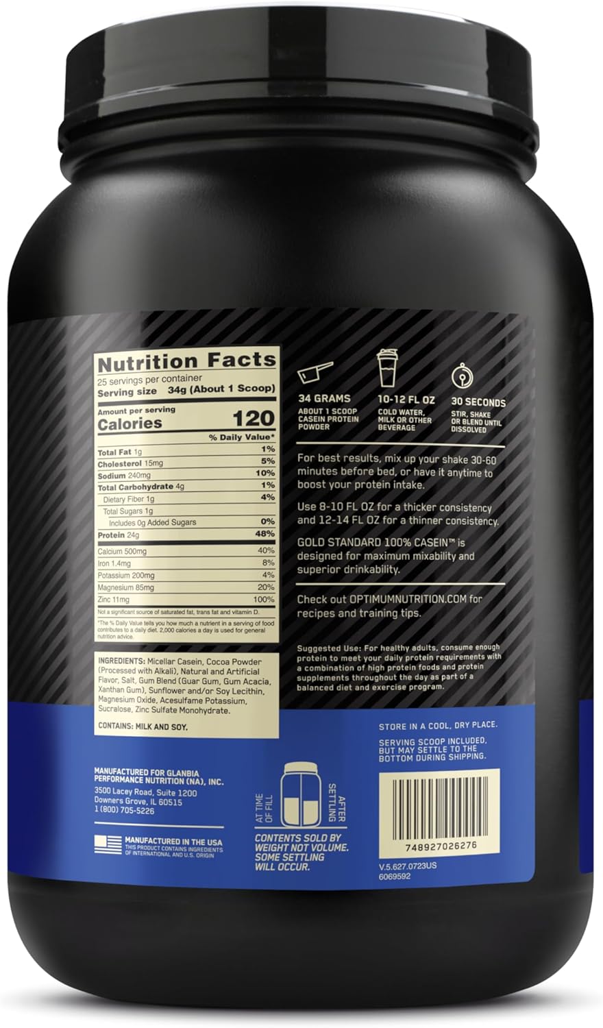 Optimum Nutrition Gold Standard Micellar Casein Protein Powder - Slow Digesting Overnight Recovery, Chocolate Peanut Butter, 1.87 lb