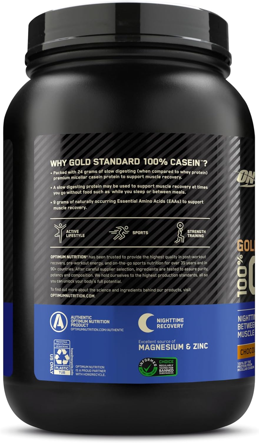 Optimum Nutrition Gold Standard Micellar Casein Protein Powder - Slow Digesting Overnight Recovery, Chocolate Peanut Butter, 1.87 lb