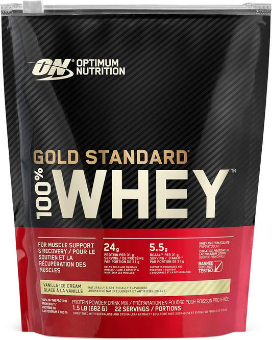 Optimum Nutrition Gold Standard Whey Protein Powder, 1.5 Pound - 100% Whey Protein Isolate Blend for Muscle Recovery and Growth