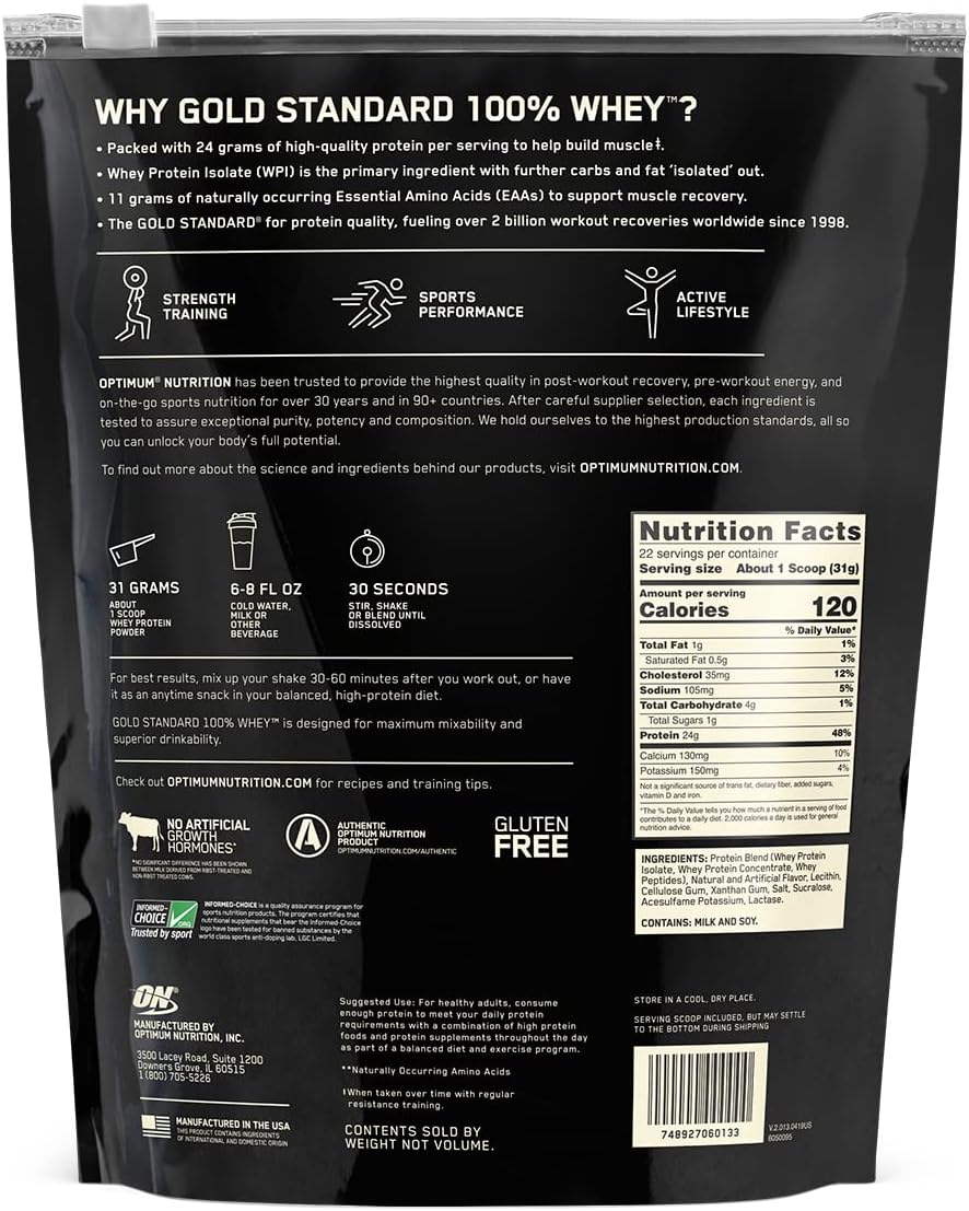 Optimum Nutrition Gold Standard Whey Protein Powder, 1.5 Pound - 100% Whey Protein Isolate Blend for Muscle Recovery and Growth