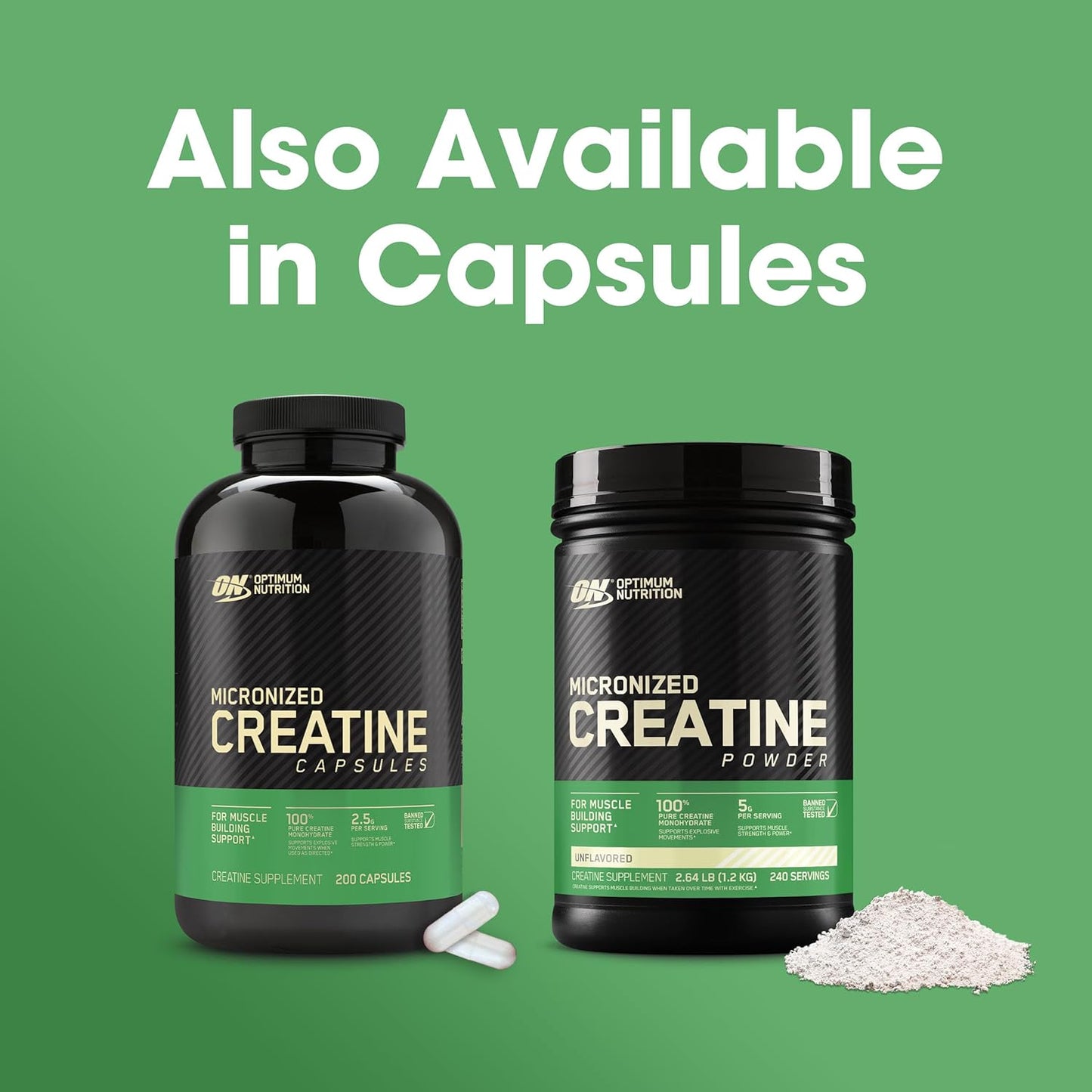 Optimum Nutrition Micronized Creatine Monohydrate Powder - Unflavored - 240 Servings - 1200g - Varying Packaging