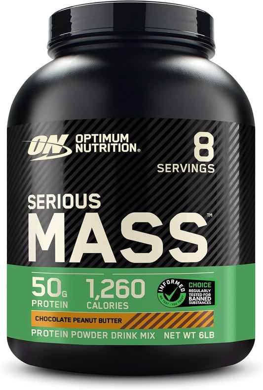 Optimum Nutrition Serious Mass Weight Gainer Protein Powder with Vitamin C and Zinc, Creatine, Chocolate Peanut Butter Flavor - 6 lb Pack