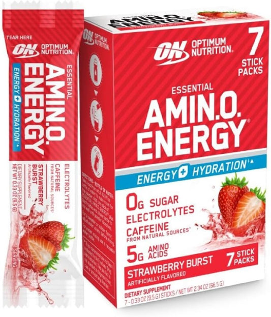 Optimum Nutrition Strawberry Burst Amino Energy + Electrolytes Stick Packs, 7 Count