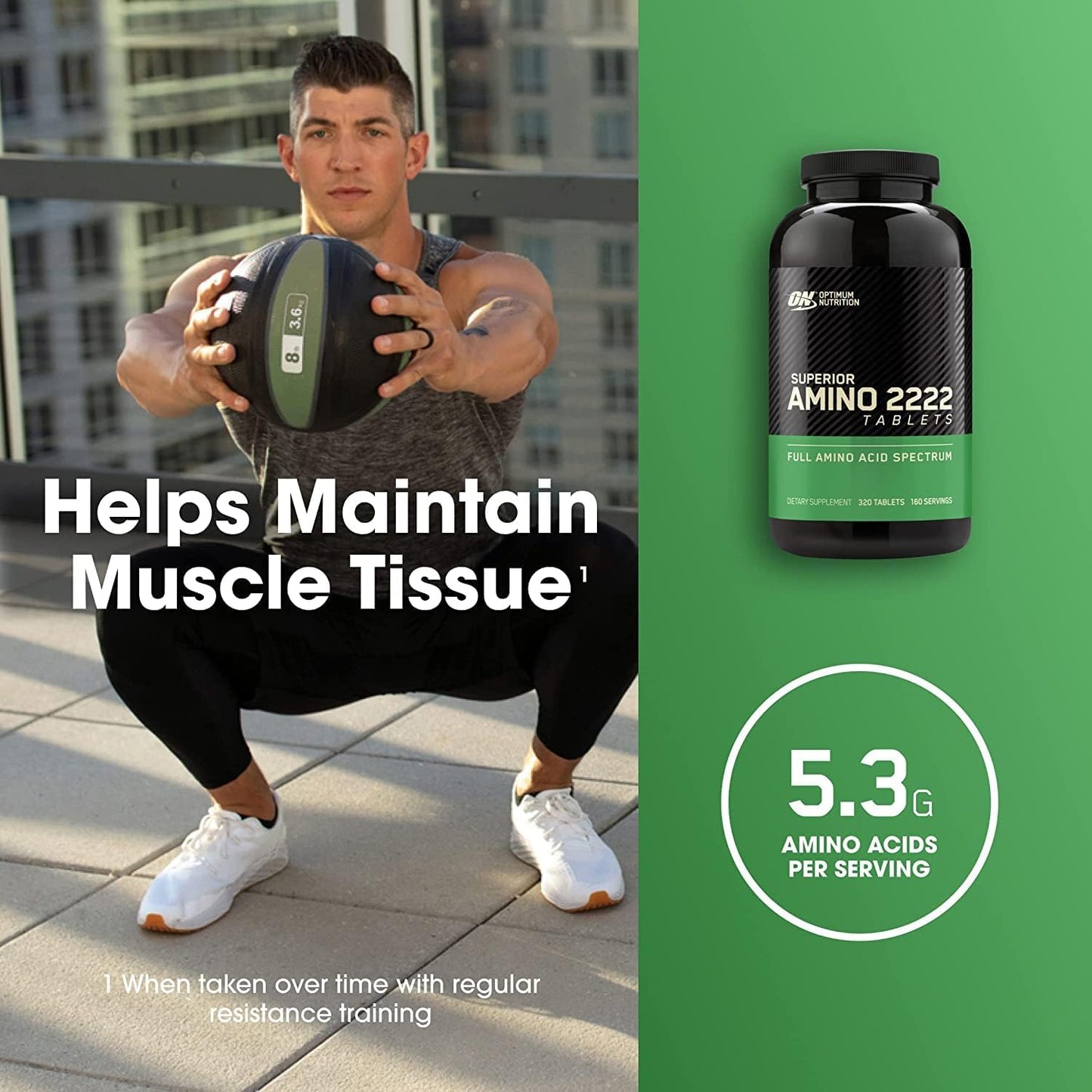 Optimum Nutrition Superior Amino 2222 Tablets, 320 Count - Complete Essential Amino Acids, EAAs