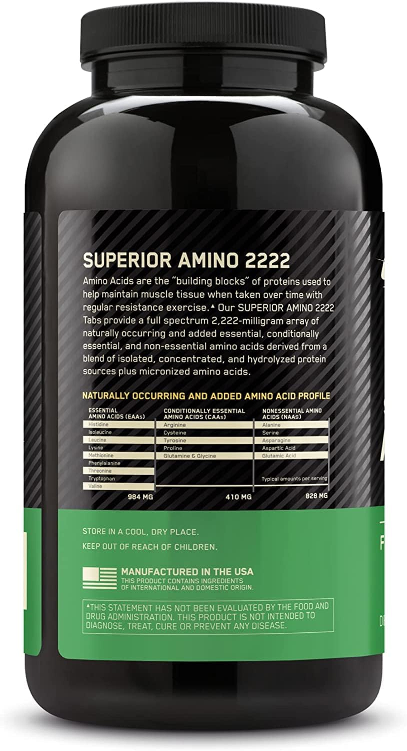 Optimum Nutrition Superior Amino 2222 Tablets, 320 Count - Complete Essential Amino Acids, EAAs
