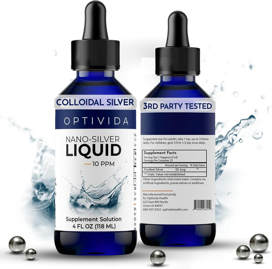 Optivida Health Colloidal Silver Liquid Dropper 4 oz - Immune Support Supplement with Silver Hydrosol - Liquid Immune System Support - 10 PPM Silver Colloidal Liquid