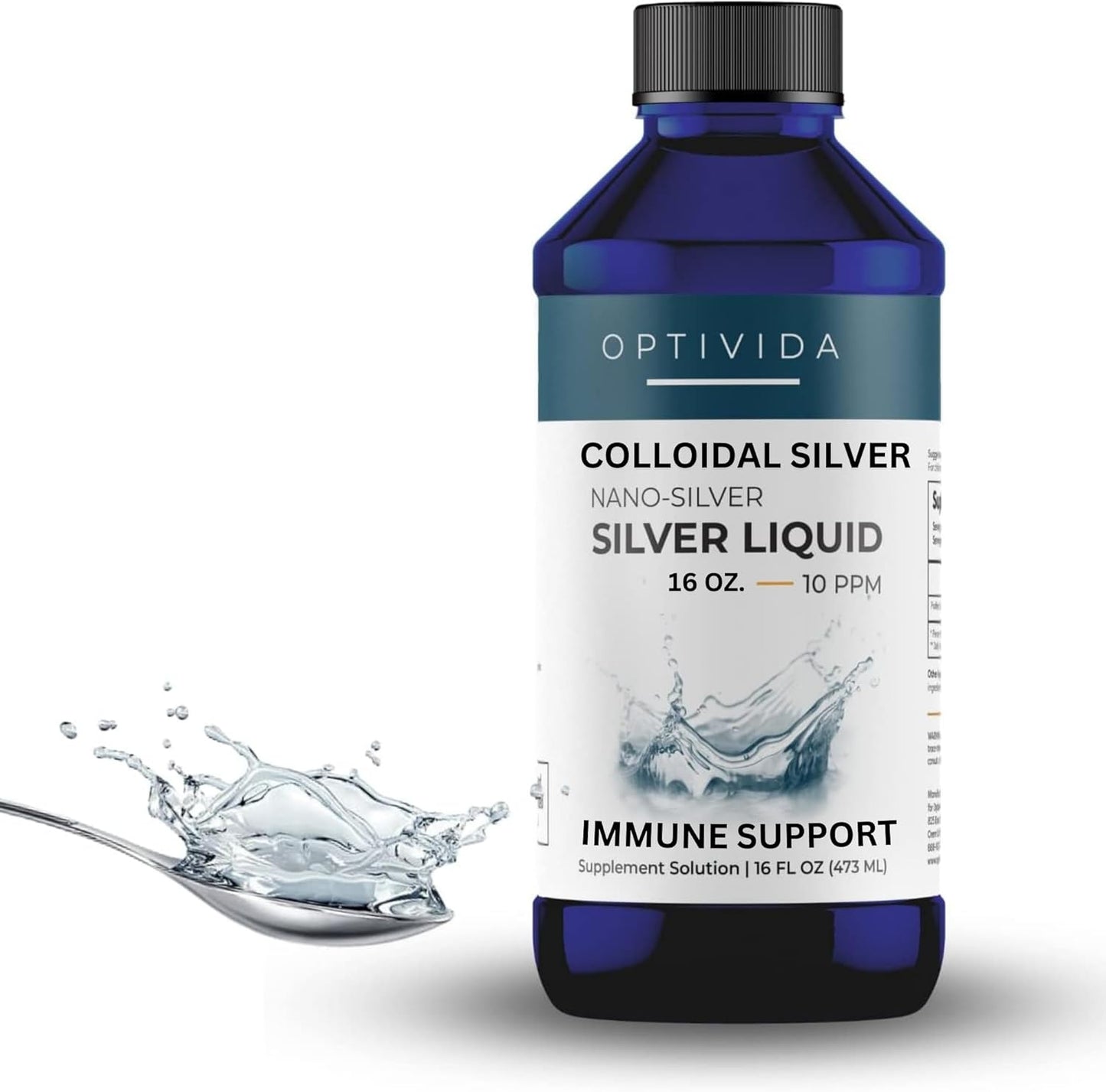 Optivida Health Nano Colloidal Silver Liquid - 1 LB Immune Support Supplement - Hydrosol Silver - Liquid Immune System Support - 10 PPM Silver Liquid