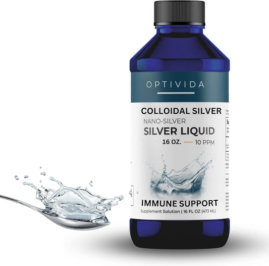 Optivida Health Nano Colloidal Silver Liquid - 1 LB Immune Support Supplement - Hydrosol Silver - Liquid Immune System Support - 10 PPM Silver Liquid