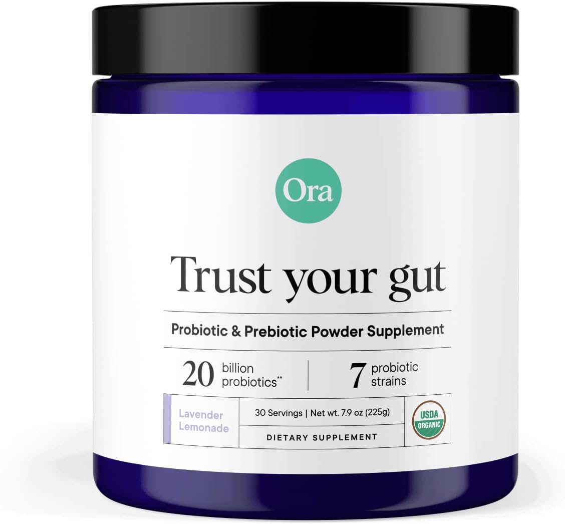 Ora Organic Prebiotic and Probiotic Powder Supplement - 20 Billion Probiotics, 7 Strains - Non-GMO, Lavender Lemonade Flavor - 30 Servings for Women, Men, & Kids - BoostGo Australia