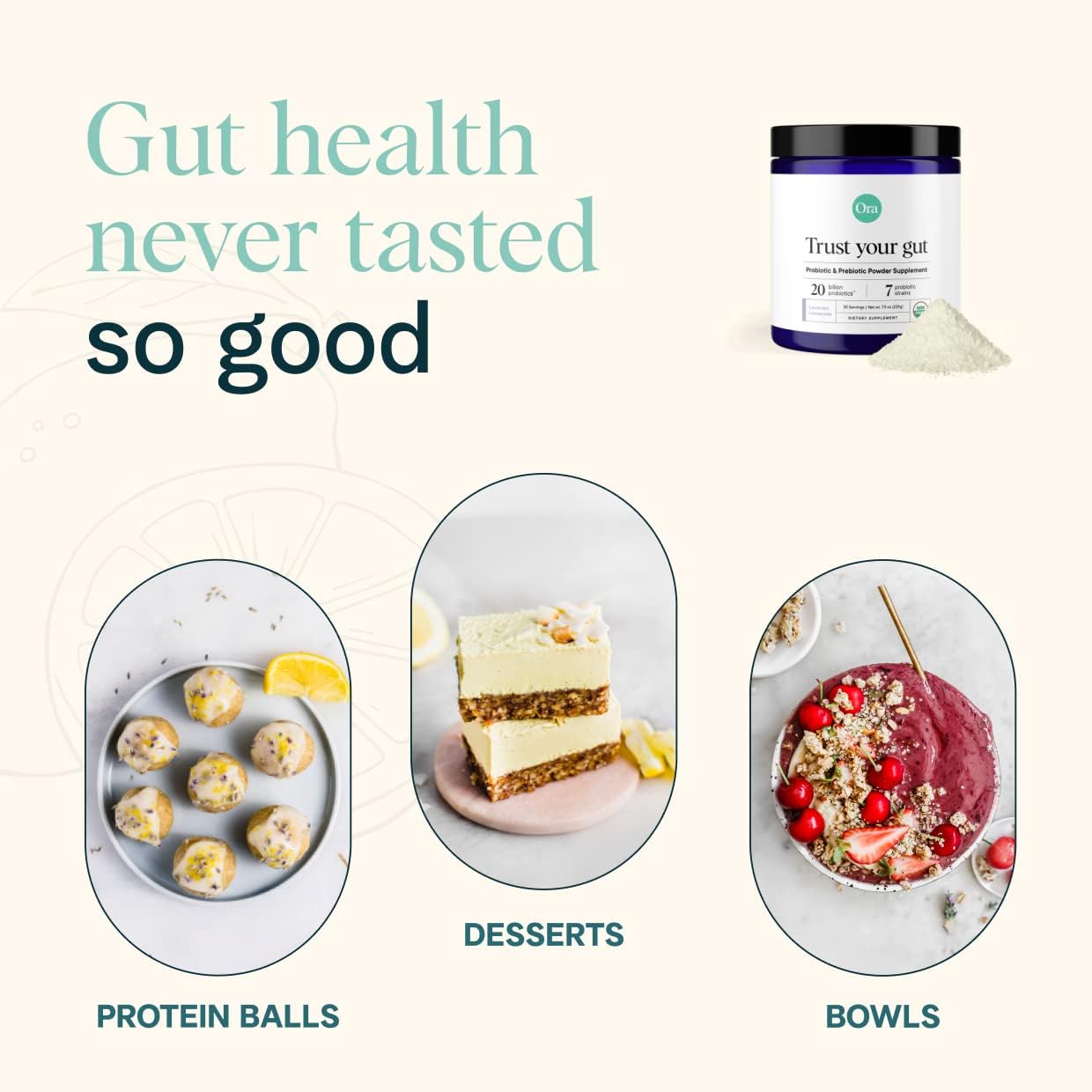 Ora Organic Prebiotic and Probiotic Powder Supplement - 20 Billion Probiotics, 7 Strains - Non-GMO, Lavender Lemonade Flavor - 30 Servings for Women, Men, & Kids - BoostGo Australia