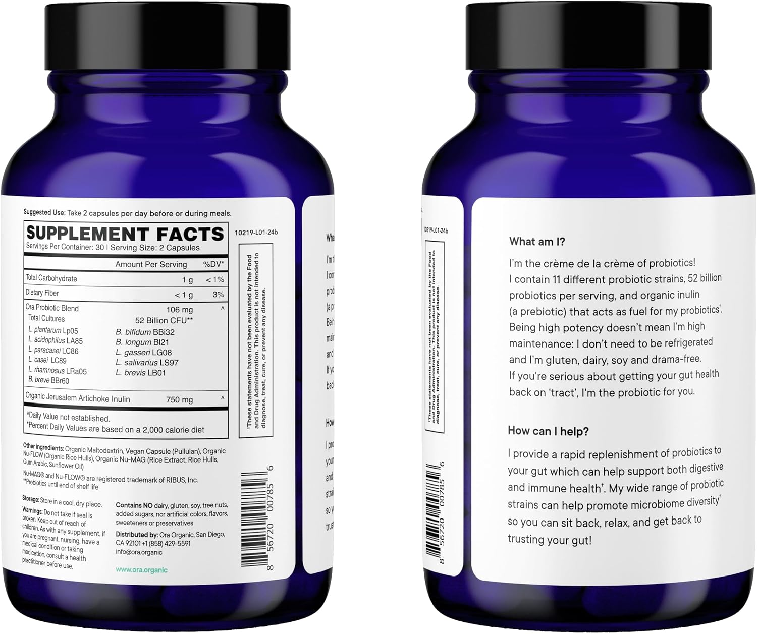 Ora Organic Probiotics with Prebiotics - 52 Billion CFU, 11 Clinically Studied Strains, Digestive Health Support, Gluten-Free - 60 Capsules - BoostGo Australia