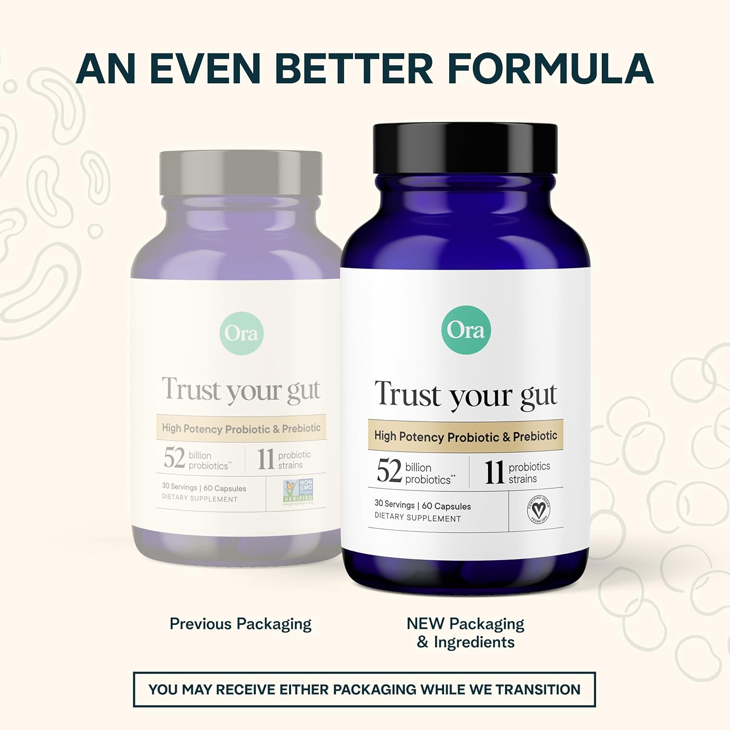 Ora Organic Probiotics with Prebiotics - 52 Billion CFU, 11 Clinically Studied Strains, Digestive Health Support, Gluten-Free - 60 Capsules - BoostGo Australia