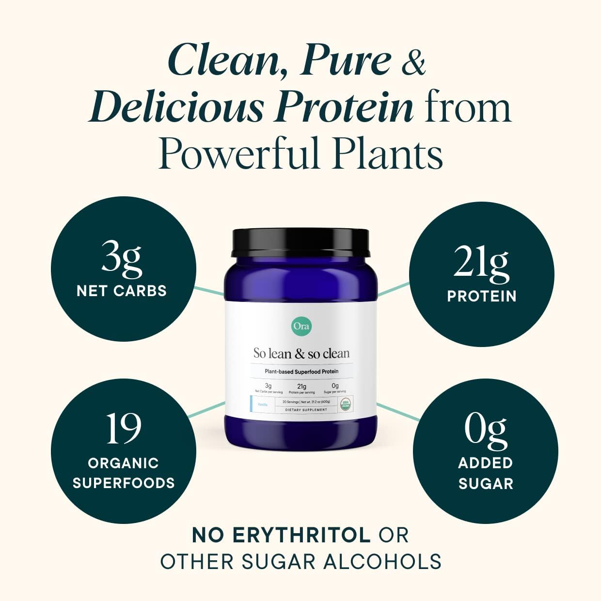 Ora Organic Protein Powder Bundle: 21g Plant Based Vanilla, Vanilla Chai, Chocolate - 20 Servings each