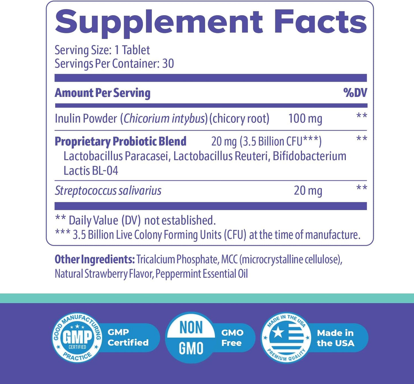 Oral Health Supplement with Probiotics for Healthy Gums & Teeth - 60 Capsules, Non-GMO, Gluten-Free, 3 Month Supply