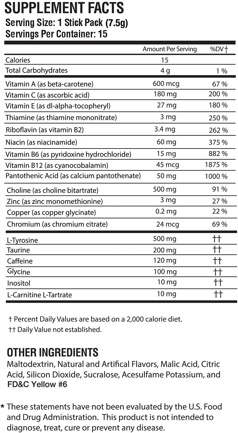 Orange Burst Morning Buzz Energy Powder Drink Mix - Sugar-Free Antioxidant Energy Boost - Sports Nutrition Endurance Product - 15 Servings, 4oz