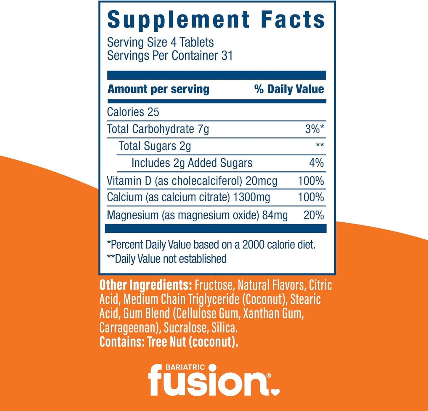 Orange Citrus Flavored Bariatric Fusion Calcium Citrate Chewables - 124 Count | Bone Health Support with Chewable Calcium Citrate | Gluten, Dairy, Soy Free & Non-GMO