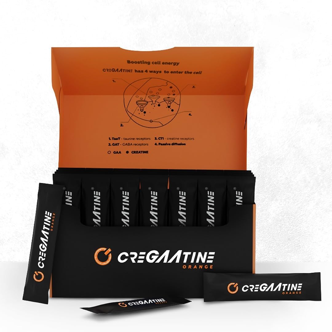 Orange CreGAAtine Micronized Creatine Monohydrate + GAA Sachets - Boost Strength, Memory, and Focus - 60 Packets, 30 Servings for Men and Women