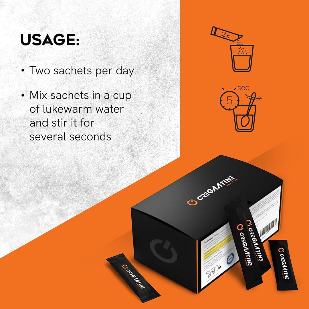 Orange CreGAAtine Micronized Creatine Monohydrate + GAA Sachets - Boost Strength, Memory, and Focus - 60 Packets, 30 Servings for Men and Women