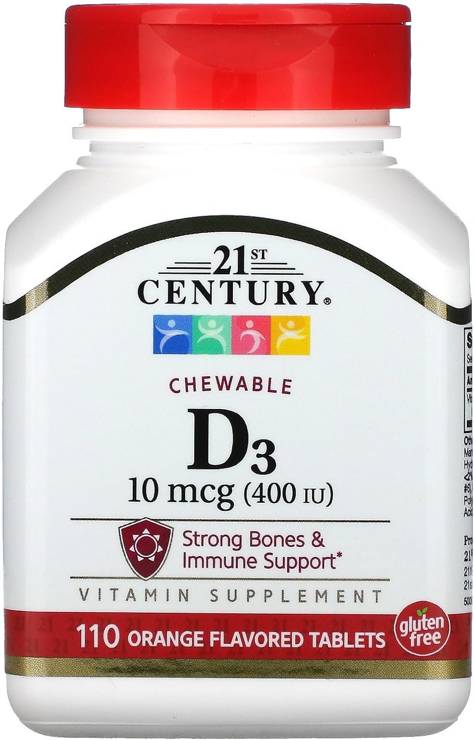 Orange Flavor Chewable Vitamin D3 400 IU - 110 Tablets for 21st Century