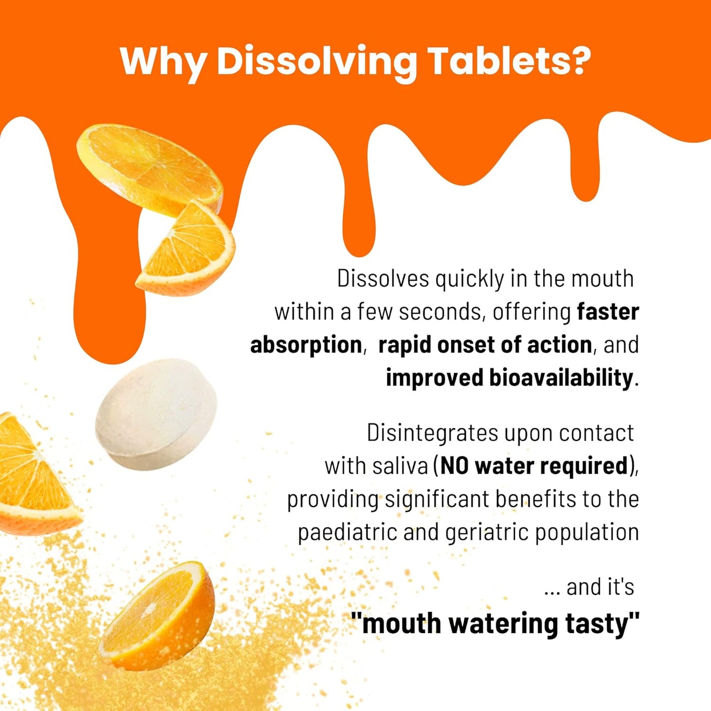Orange Flavor Nutra Meltz Vitamin C 250mg Tablets - Boosts Immune Health & Bone Strength - 60 Quick Dissolving Tablets for Deficiency
