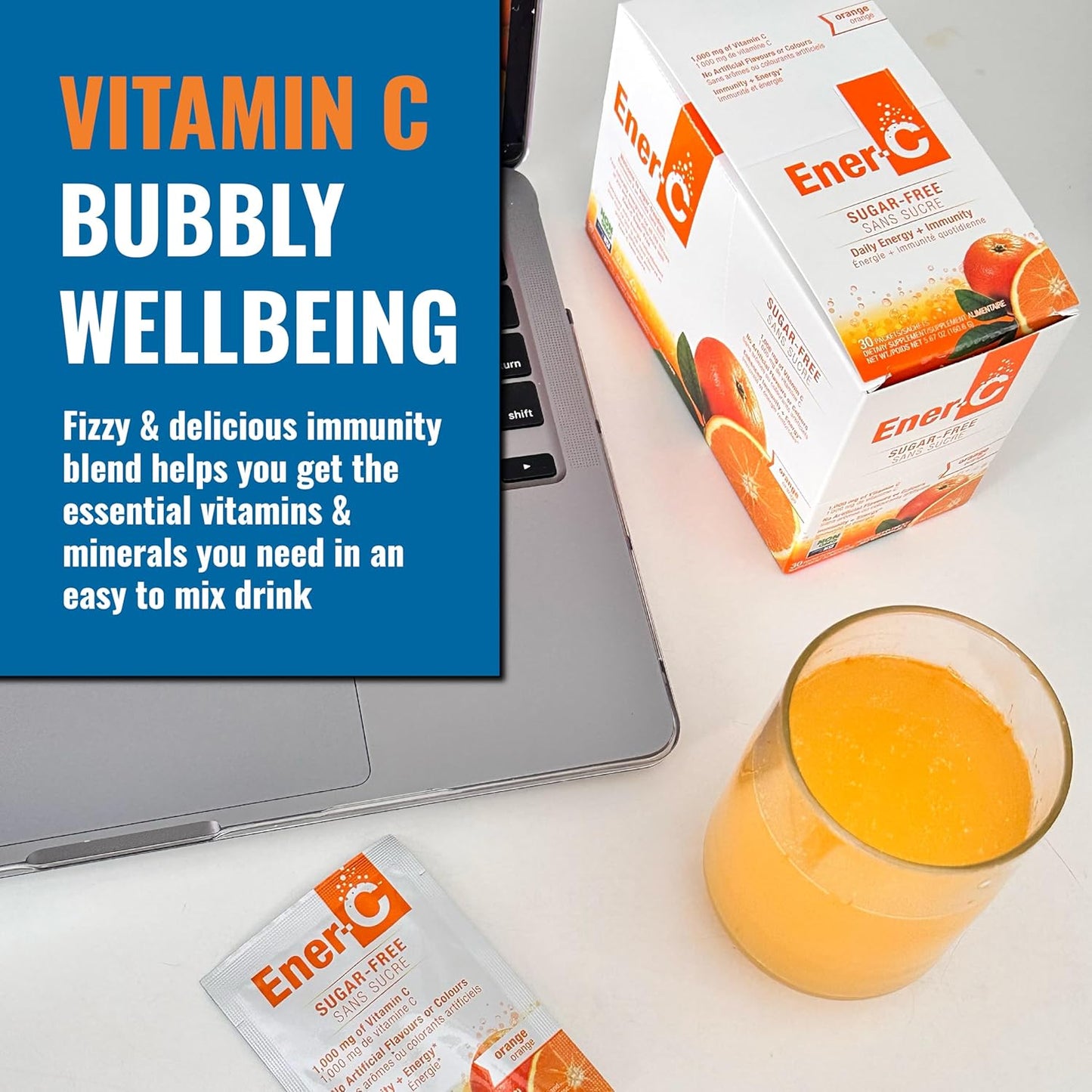 Orange Multivitamin Drink Mix with 1000mg Vitamin C & Electrolytes - Sugar-Free Energy, Immunity Support - 30 Count
