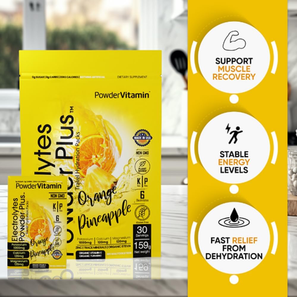 Orange Pineapple Keto Electrolyte Powder - 1000mg Potassium, 120mg Calcium, 120mg Magnesium, Sugar-Free, Non GMO, Zero Calories - 30 Packets