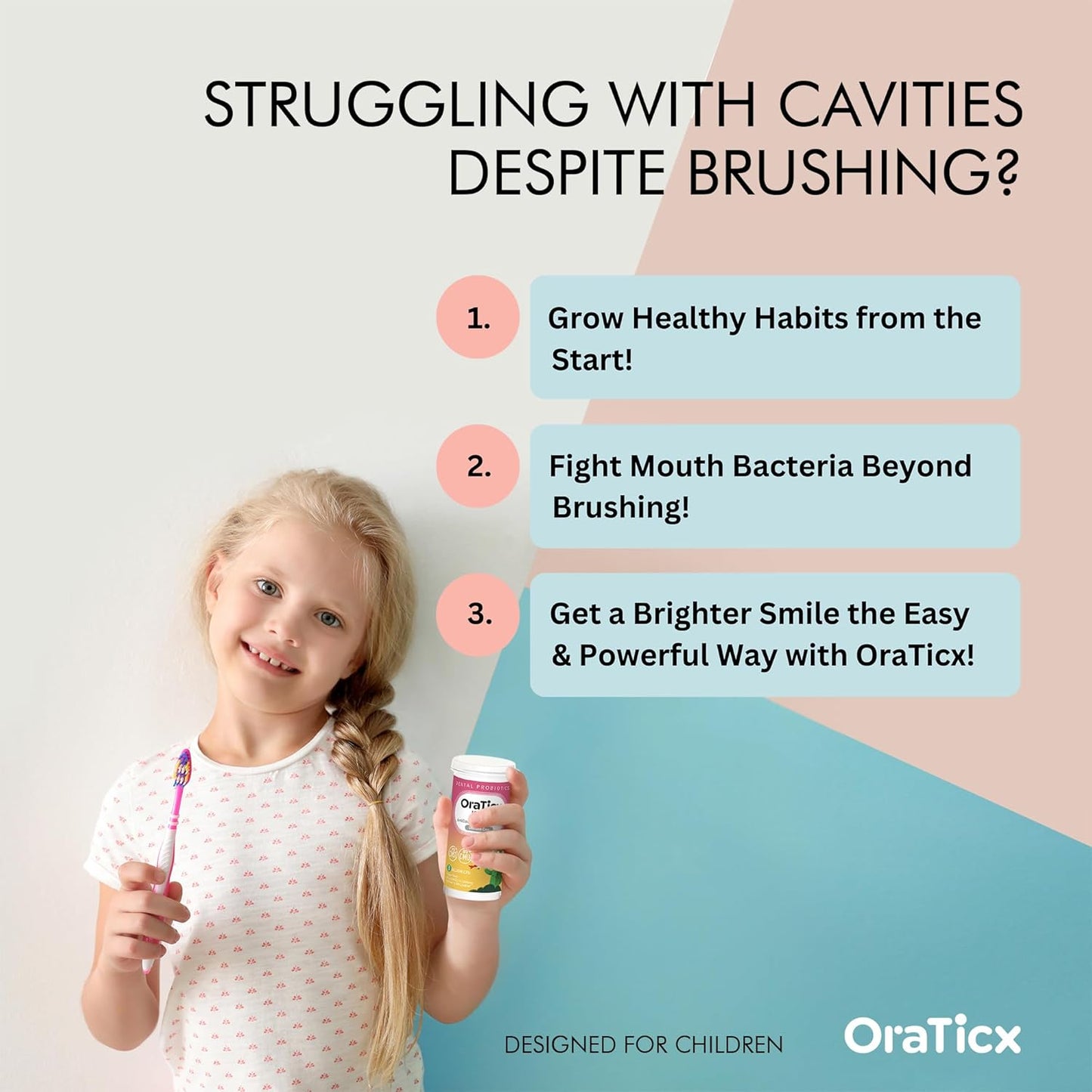 OraTicx Kids Dental Probiotics: 8 Billion CFU for Healthy Teeth & Gums, Yogurt Flavor, Sugar-Free, 2-Pack