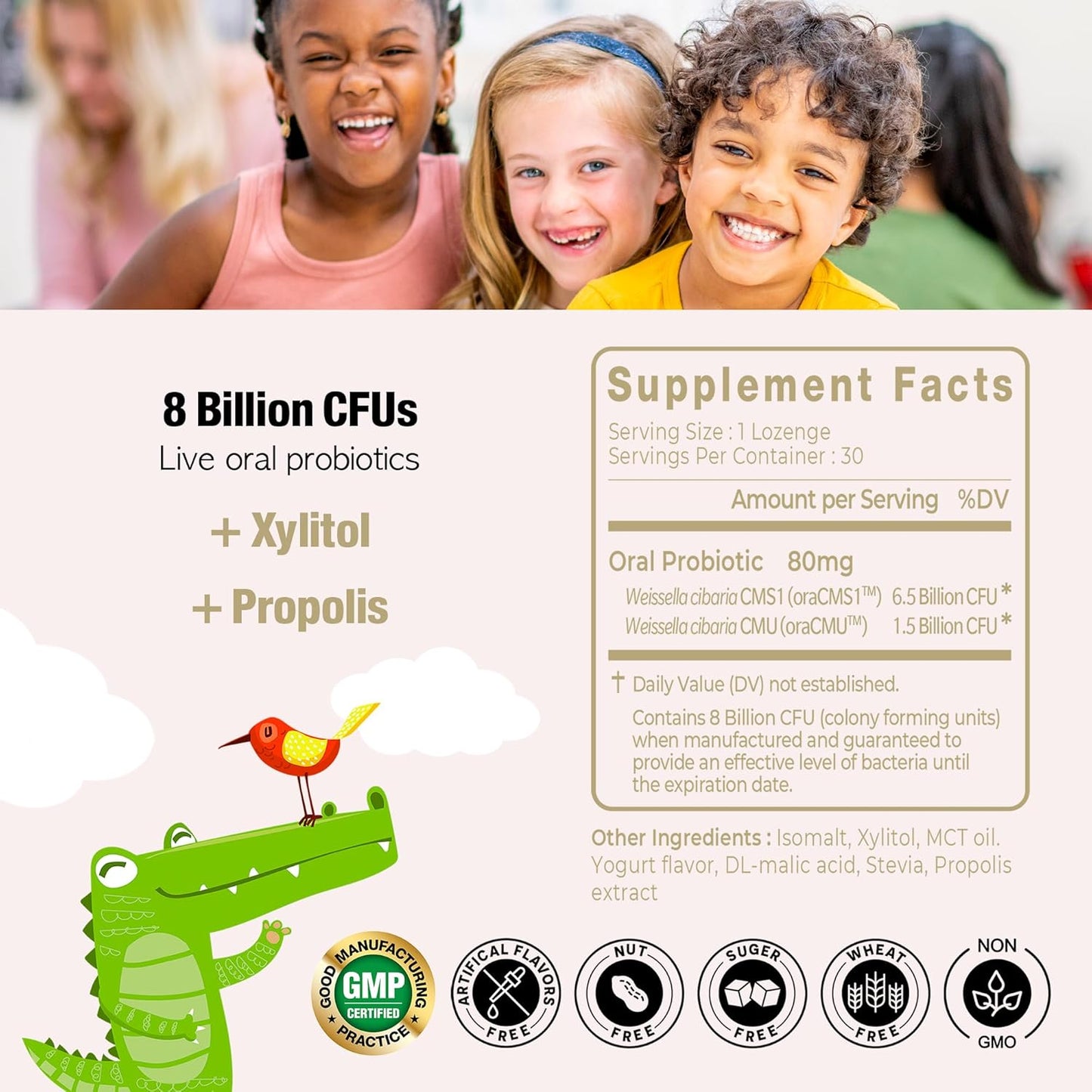 OraTicx Kids Dental Probiotics: 8 Billion CFU for Healthy Teeth & Gums, Yogurt Flavor, Sugar-Free, 2-Pack
