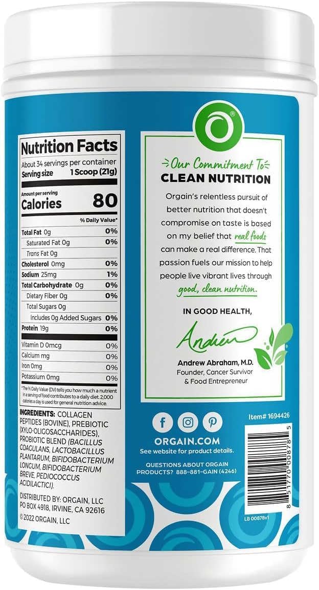 Orgain Collagen + Superfoods: Grass-Fed Collagen & Vitamin C, Unflavored - 25.6 oz