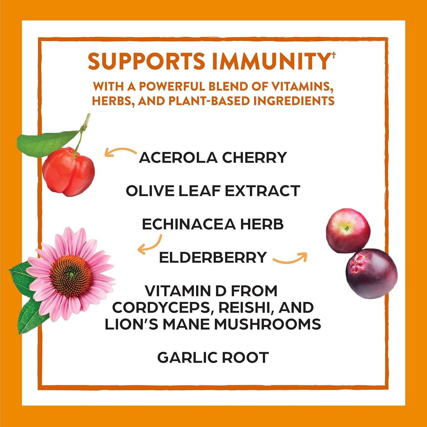 Orgain Immune Support Capsules with 14 Plant-Based Ingredients + Elderberry, Acerola Cherry, Organic Mushroom - Gluten Free, 90 ct