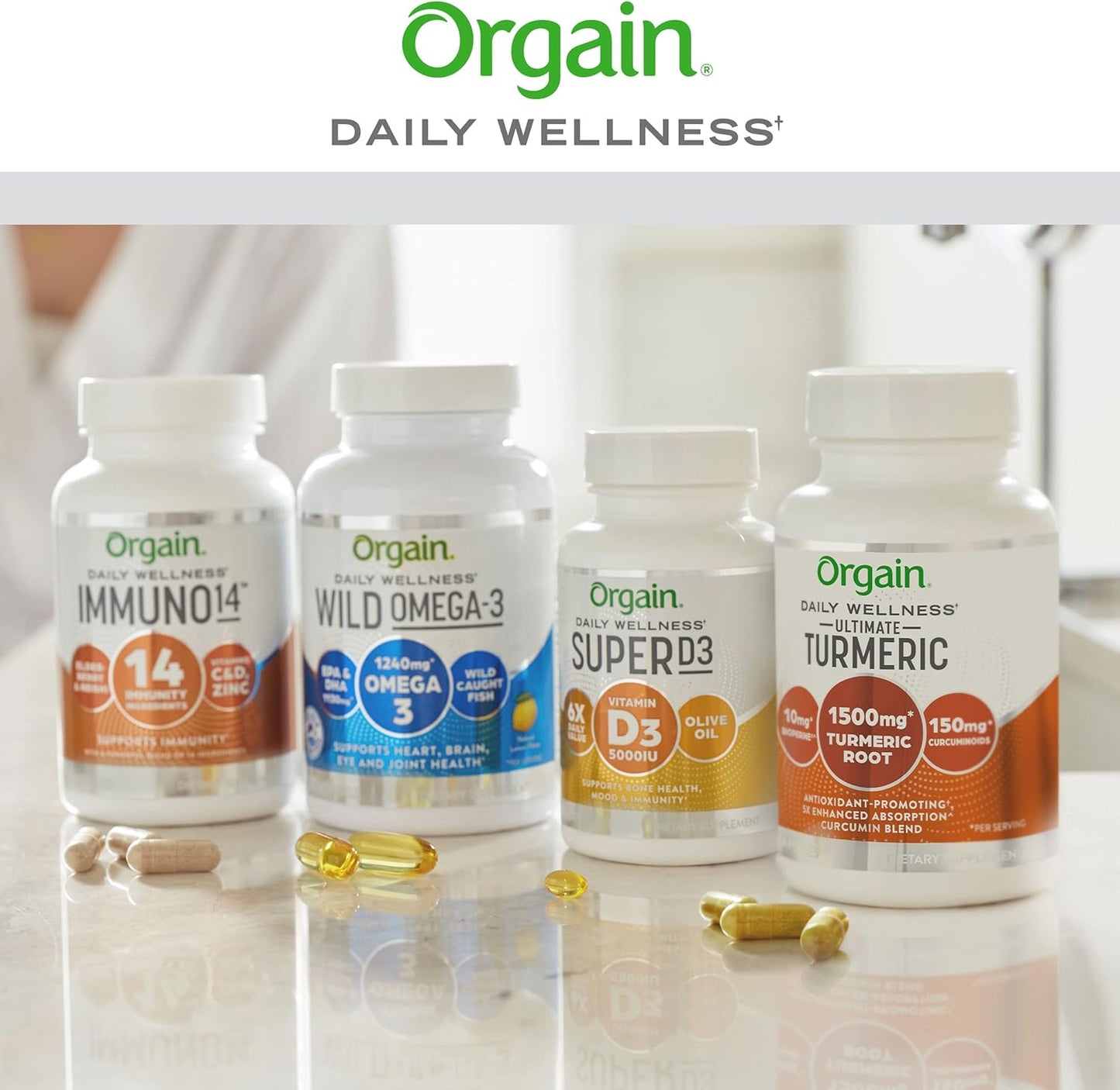 Orgain Immune Support Capsules with 14 Plant-Based Ingredients + Elderberry, Acerola Cherry, Organic Mushroom - Gluten Free, 90 ct