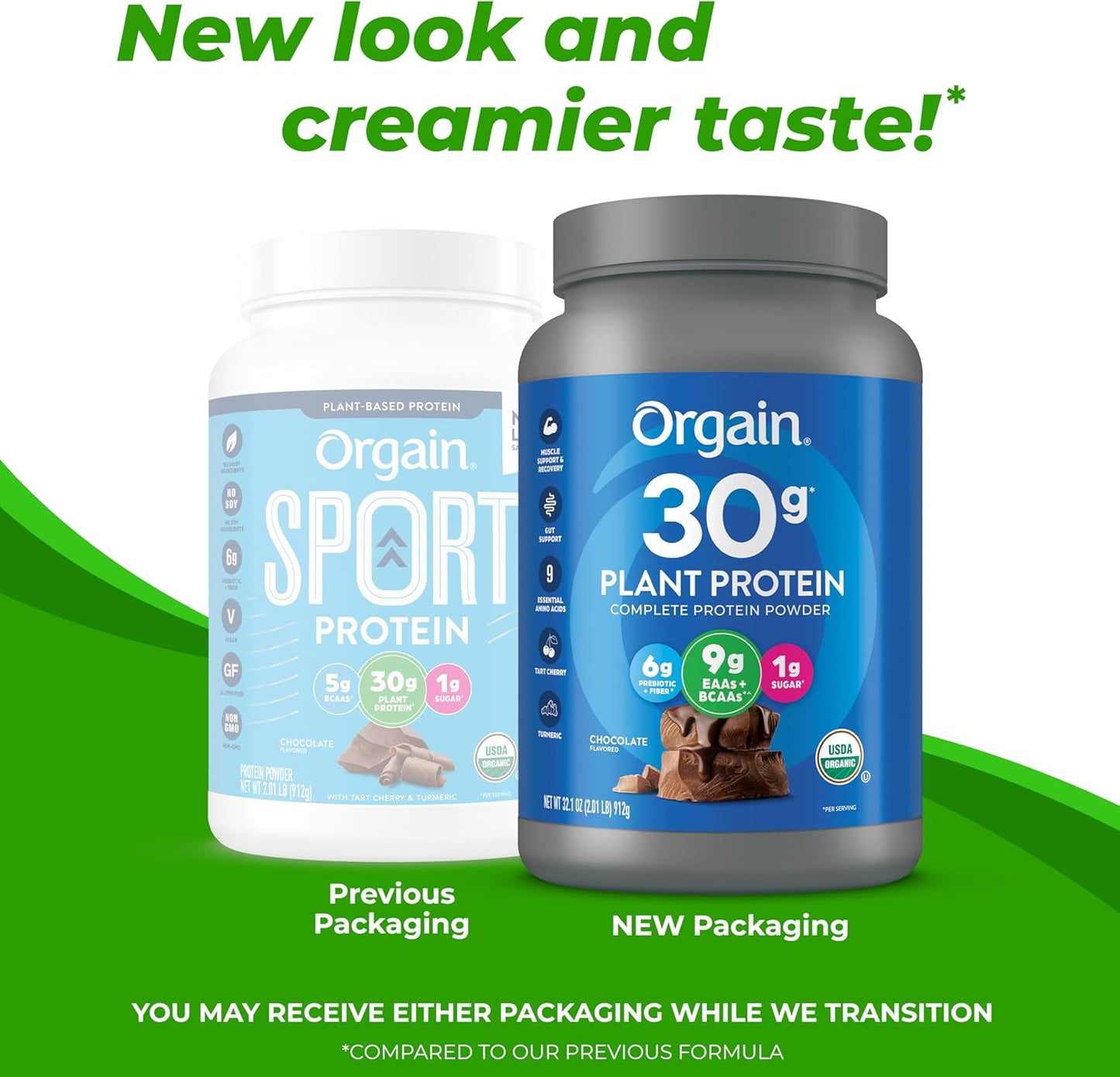 Orgain Organic Chocolate Vegan Protein Powder - 30g Protein, 9g EAAs + BCAAs, Plant-Based, Prebiotic Fiber, 1g Sugar - 2.01lb