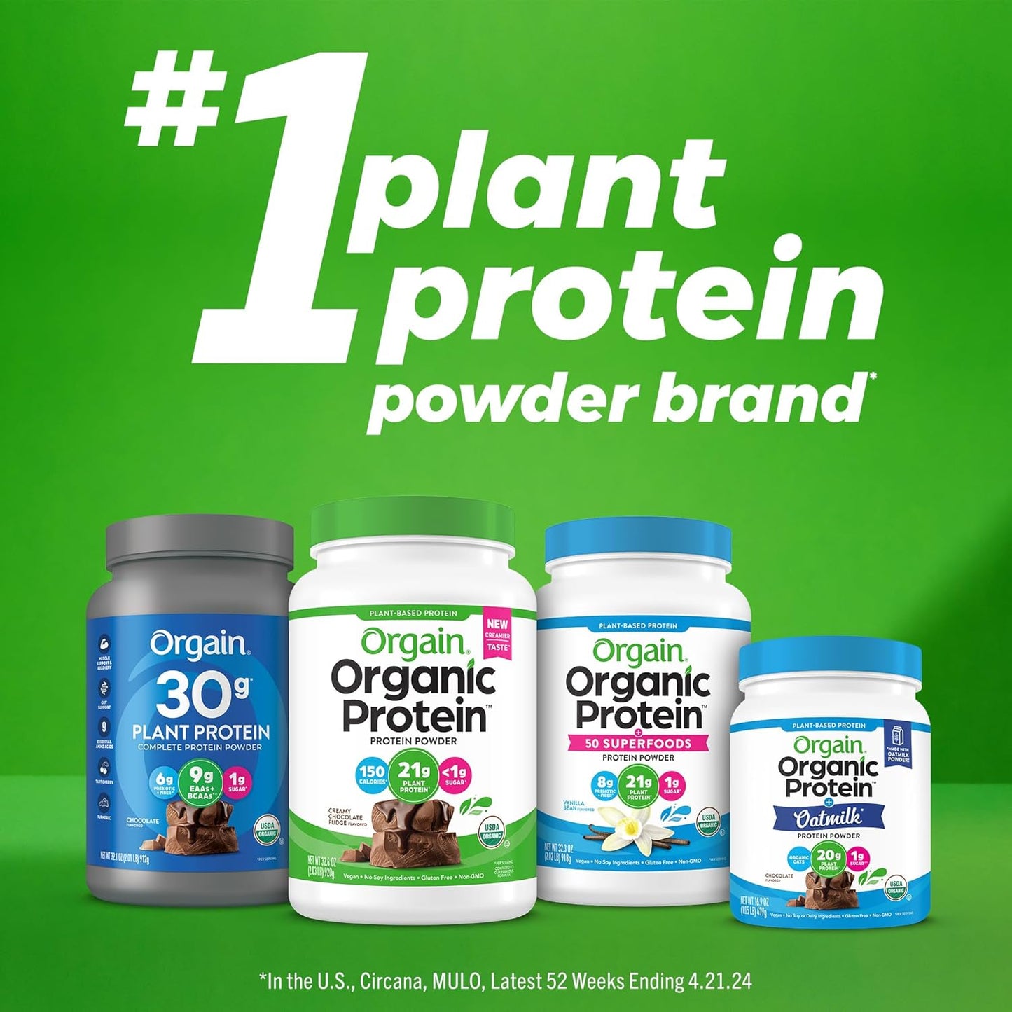 Orgain Organic Chocolate Vegan Protein Powder - 30g Protein, 9g EAAs + BCAAs, Plant-Based, Prebiotic Fiber, 1g Sugar - 2.01lb