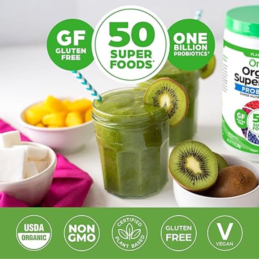 Orgain Organic Greens Powder with 50 Superfoods, Probiotics, Antioxidants - Vegan, Plant Based, Gluten Free Juice Mix - 0.62lb