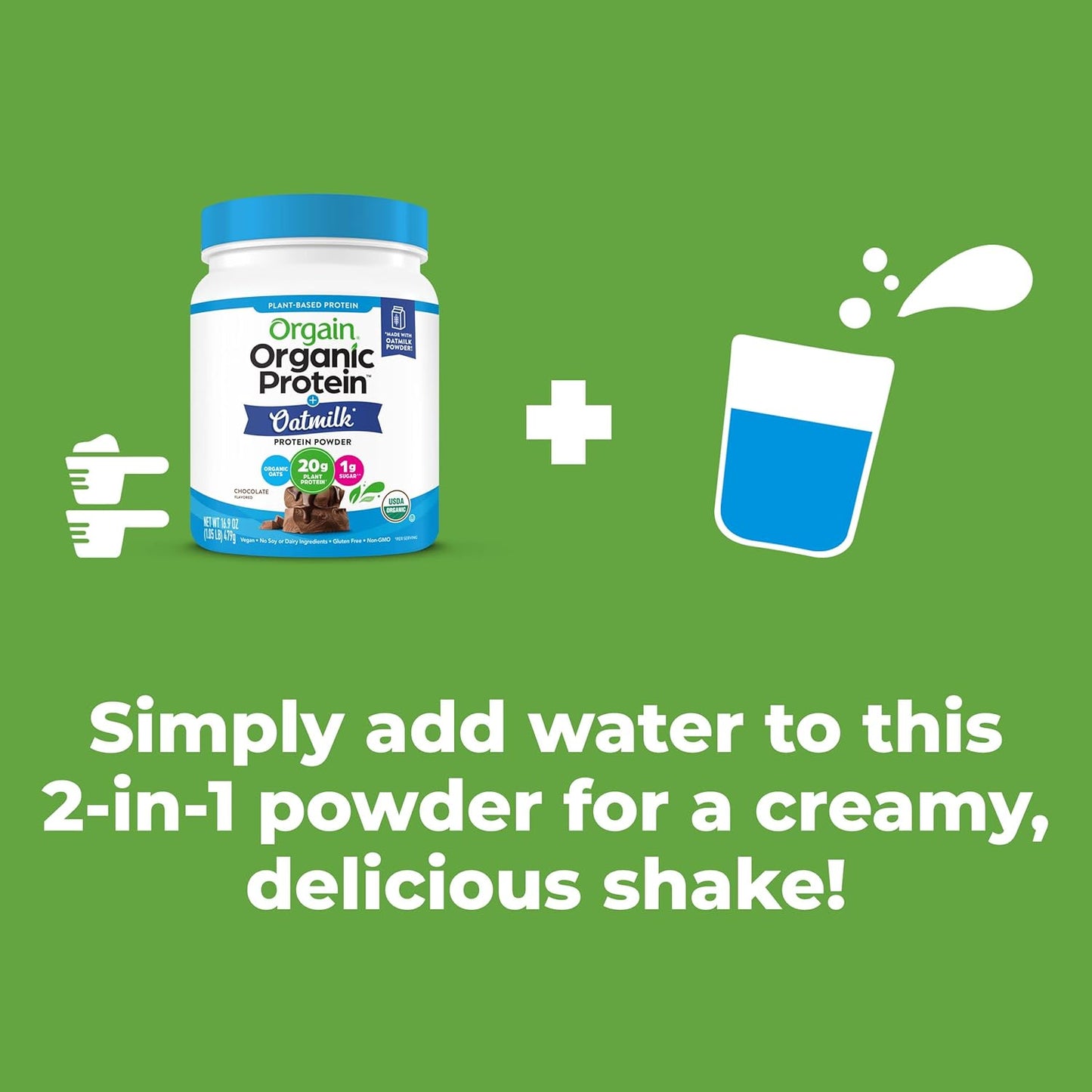 Orgain Organic Vegan Chocolate Protein Powder with Oat Milk - 20g Plant-Based Protein, Gluten-Free, Non-Dairy, Low Sugar - 1.05lb