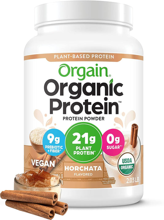 Orgain Organic Vegan Horchata Protein Powder - 21g Plant-Based Protein, 9g Fiber, Low Net Carb, No Lactose, No Added Sugar - Non-GMO, 2.03 lb