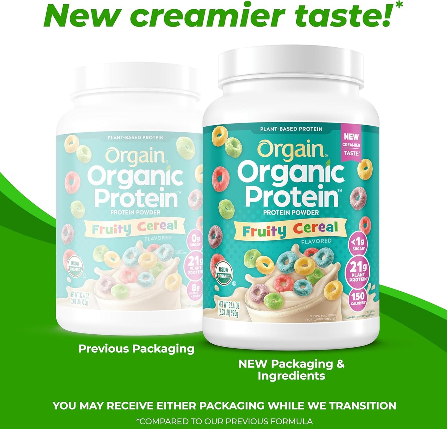 Orgain Organic Vegan Protein Powder - Fruity Cereal Flavor, 21g Plant-Based Protein, 8g Fiber, Low Net Carb, Non-GMO, No Added Sugar - 2.03 lb