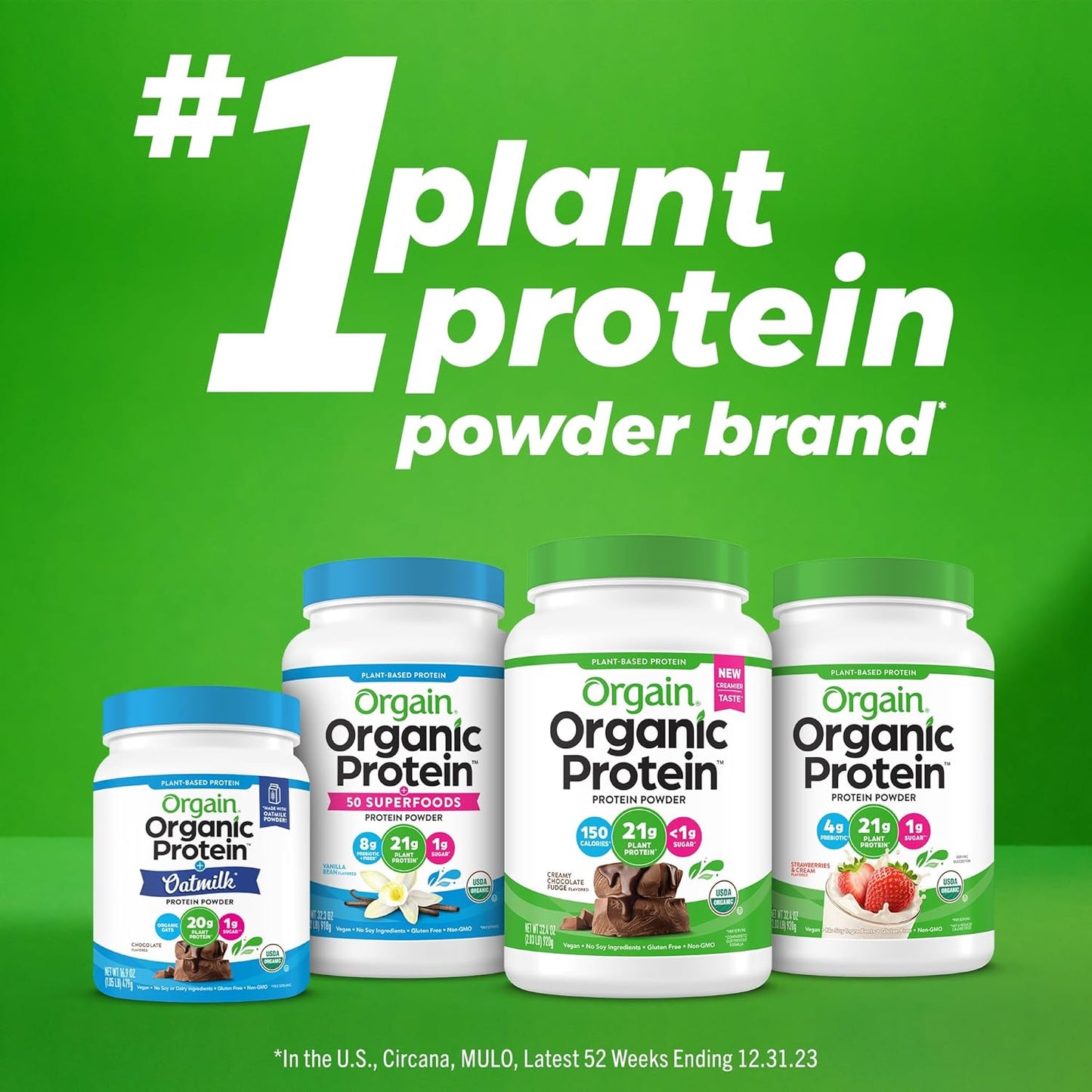 Orgain Organic Vegan Protein Powder - Fruity Cereal Flavor, 21g Plant-Based Protein, 8g Fiber, Low Net Carb, Non-GMO, No Added Sugar - 2.03 lb