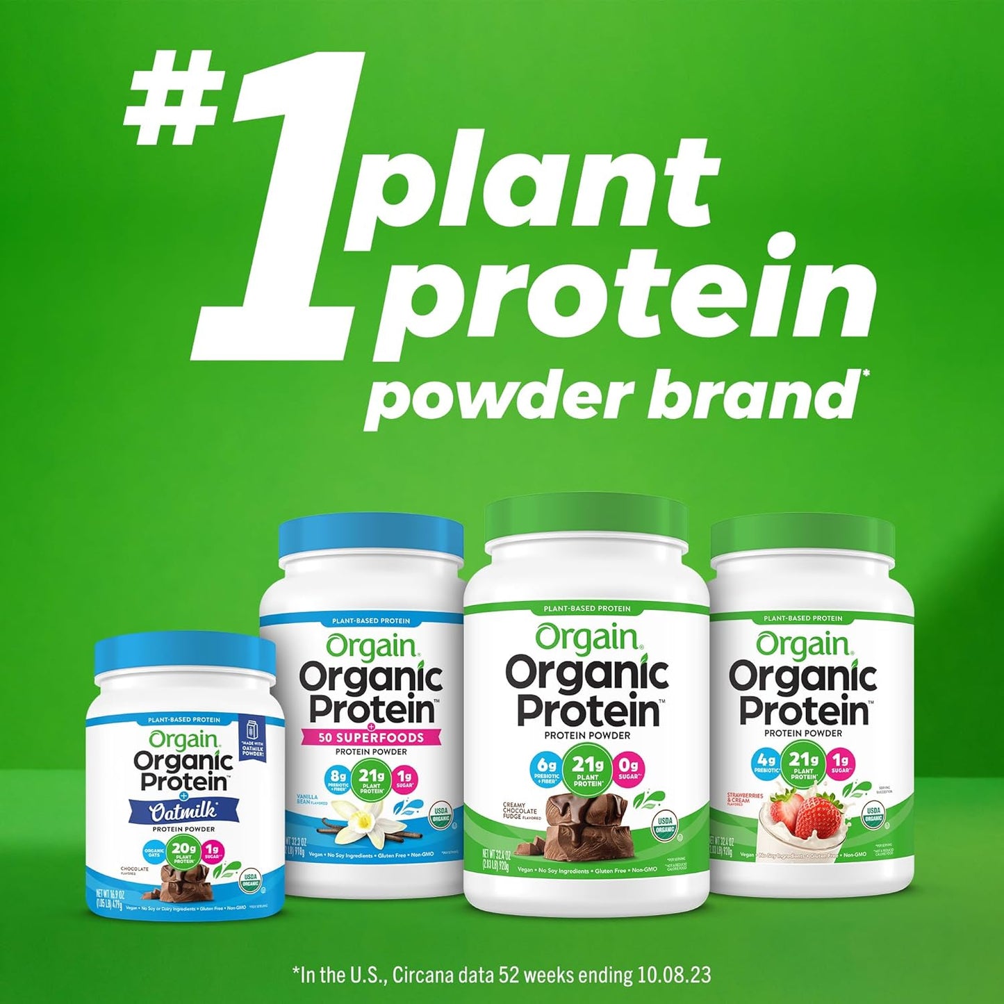 Orgain Organic Vegan Protein Powder, Strawberries & Cream - 21g Plant-Based Protein, 4g Fiber, Low Net Carb, Non-Dairy, Non-GMO, No Added Sugar - 2.03 lb