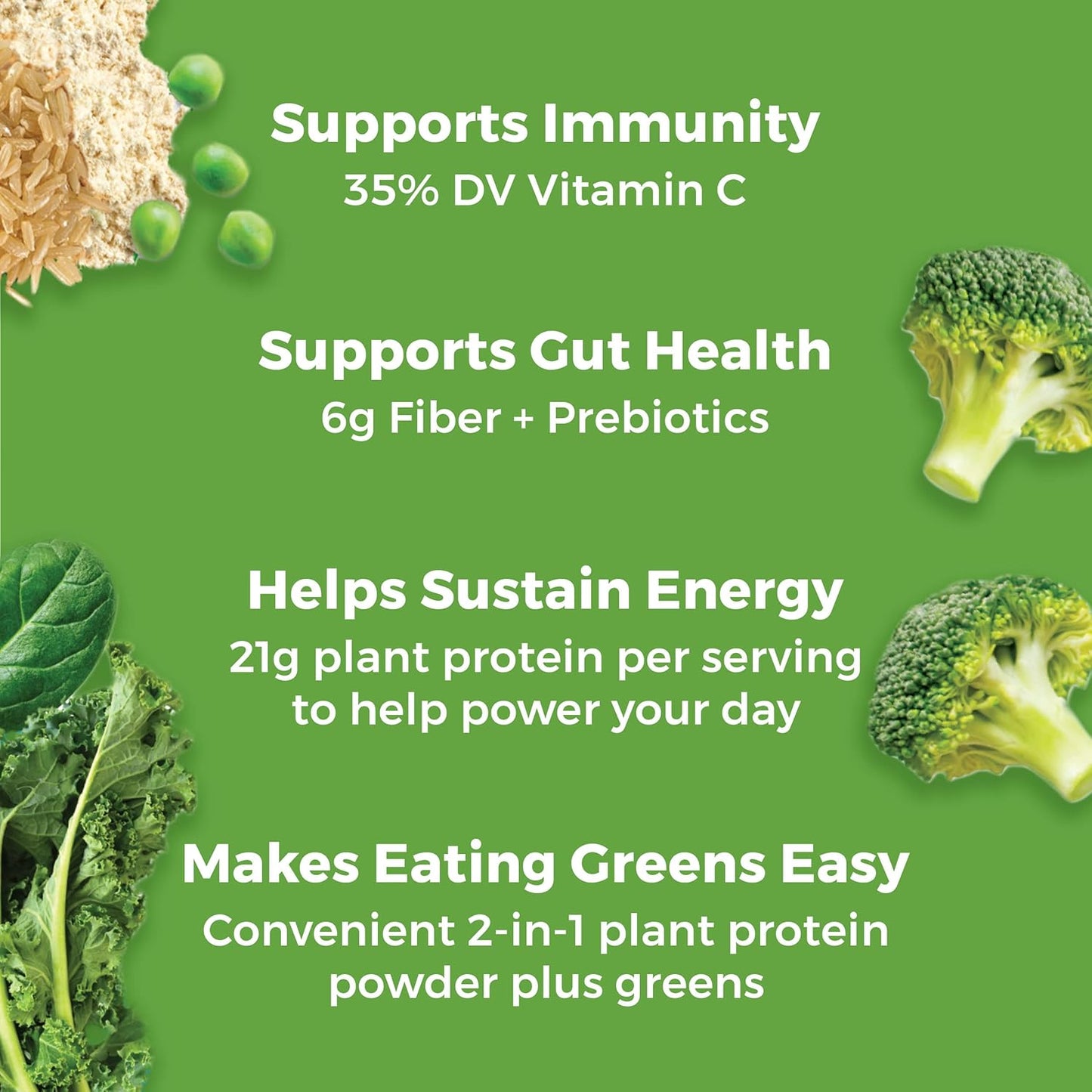 Orgain Organic Vegan Protein Powder with Greens, Vanilla Bean - 21g Protein, 6g Fiber, Gluten Free, No Sugar Added - 1.94lb