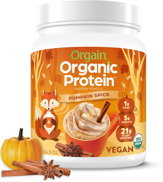 Orgain Organic Vegan Pumpkin Spice Protein Powder - 21g Plant Protein, 5g Fiber, No Lactose, No Added Sugar, Non-GMO - 1.02 lb