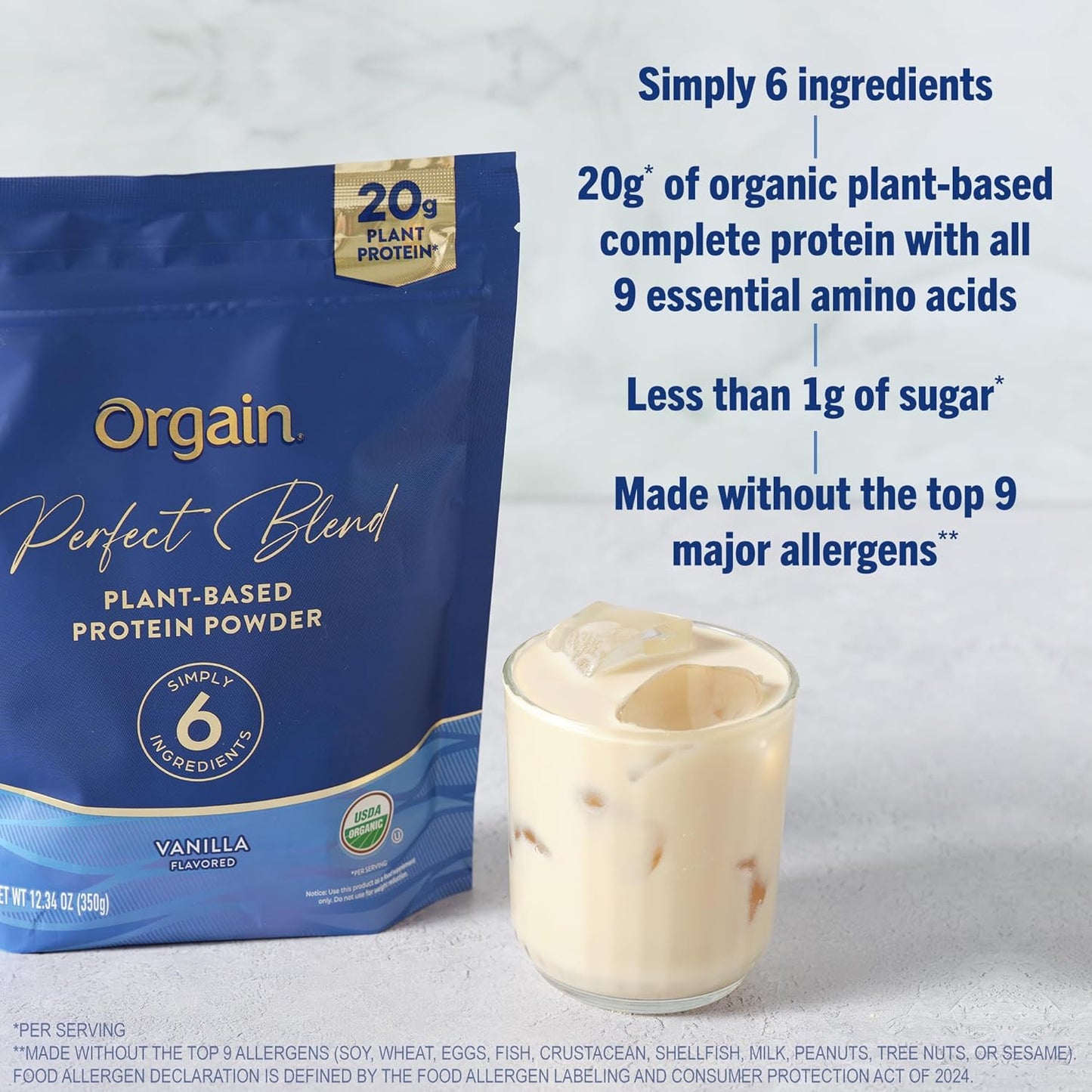 Orgain Organic Vegan Vanilla Protein Powder - 20g Plant Protein, 6 Clean Ingredients, Gluten Free, Non-GMO
