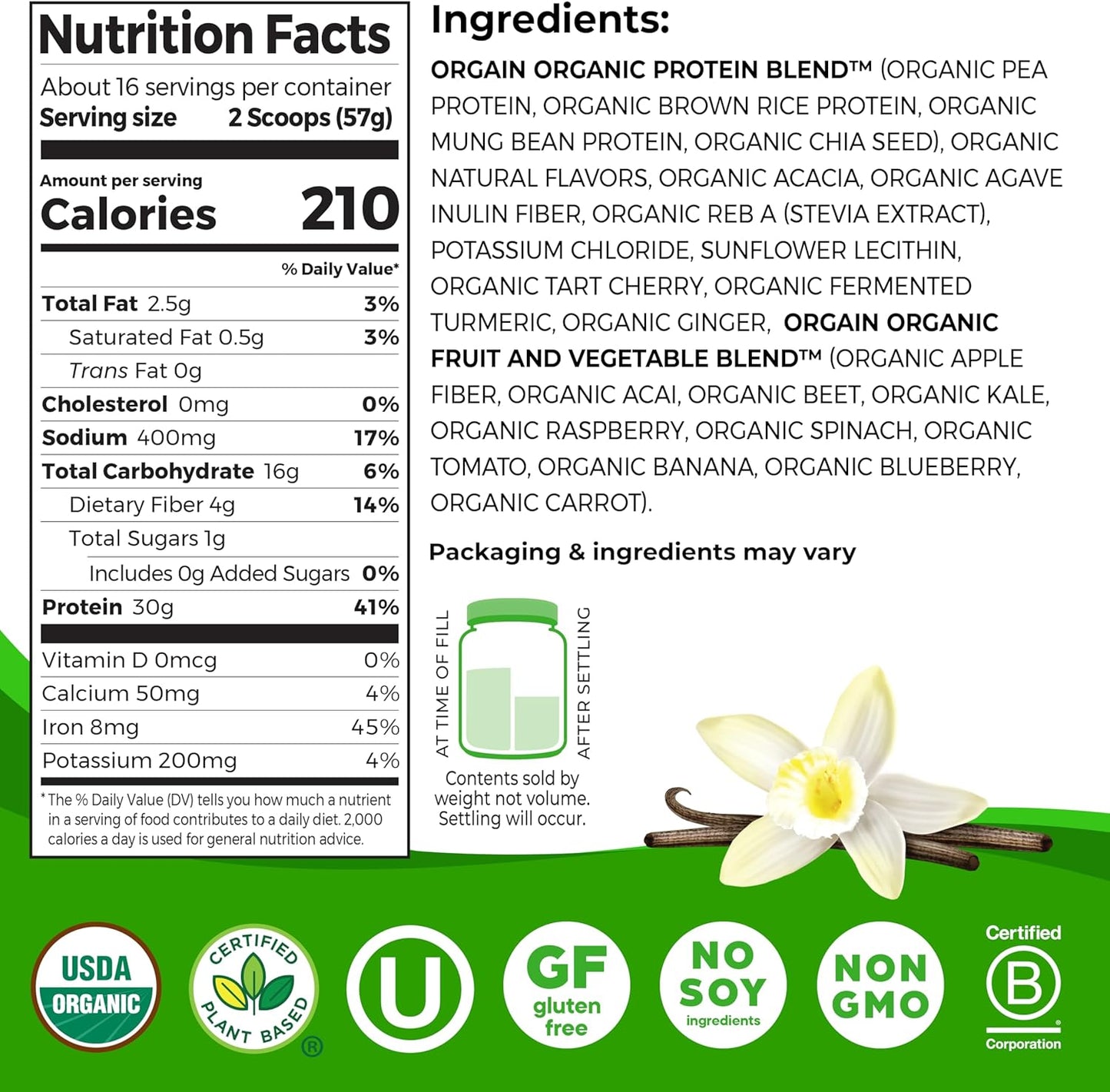 Orgain Sport Vanilla Protein Powder 2.01 lb - Varying Packaging Options