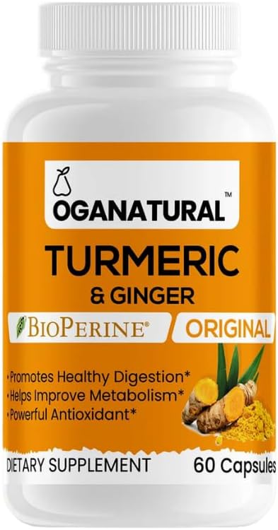 Organatural Turmeric Curcumin with BioPerine & Ginger - 95% Standardized Curcuminoids for Joint Support - Antioxidant Supplement - Non-GMO - 60 Capsules