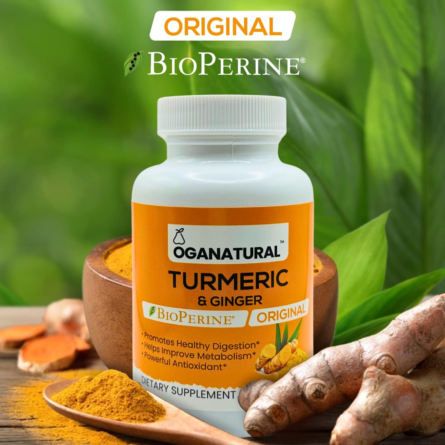 Organatural Turmeric Curcumin with BioPerine & Ginger - 95% Standardized Curcuminoids for Joint Support - Antioxidant Supplement - Non-GMO - 60 Capsules